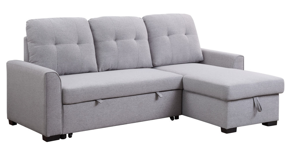 Amboise 2-Pc Light Gray Fabric Reversible Sectional with Sleeper