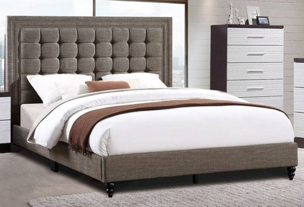 Amelia Brown Fabric Tufted Cal King Bed