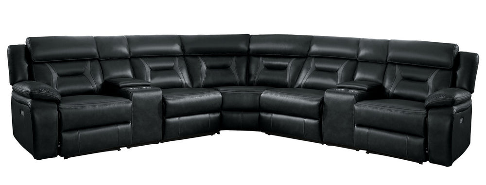 Amite 7-Pc Gray Faux Leather Power Recliner Sectional