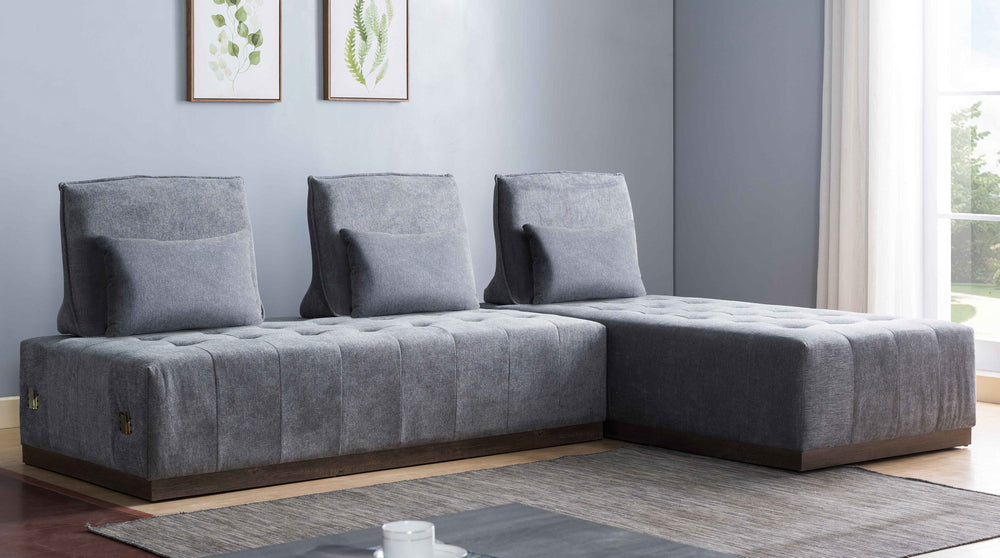 Anahit 2-Pc Dark Grey Fabric Reversible Sectional Sofa