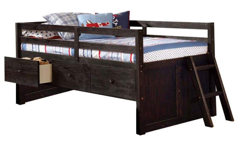 Anisa Wire-Brushed Black Wood Twin Loft Bed