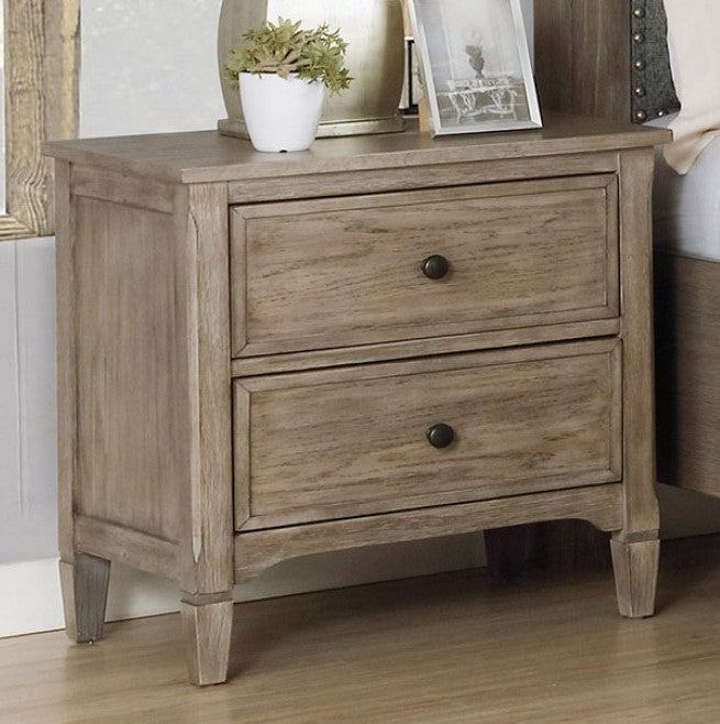 Anneke Wire-Brushed Warm Gray Wood Nightstand