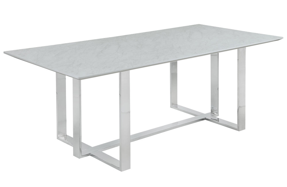 Annika White Glass/Chrome Finish Metal Dining Table