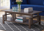 Annora Walnut Oak Wood Coffee Table with Bottom Shelf