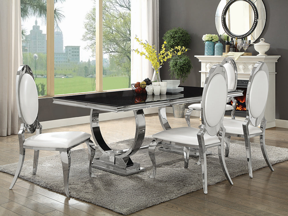 Antoine 5-Pc Black Glass/Metal Dining Table Set (Oversized)