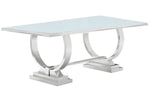 Antoine White Glass/Chrome Metal Dining Table (Oversized)