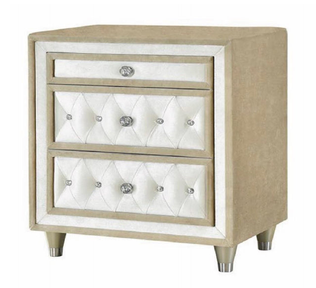 Antonella Ivory/Camel Velvet 3-Drawer Nightstand