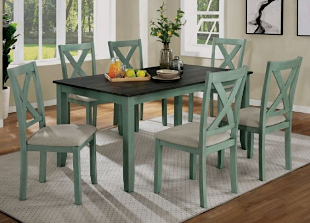 Anya 7Pc Distressed Teal/Gray Dining Table Set