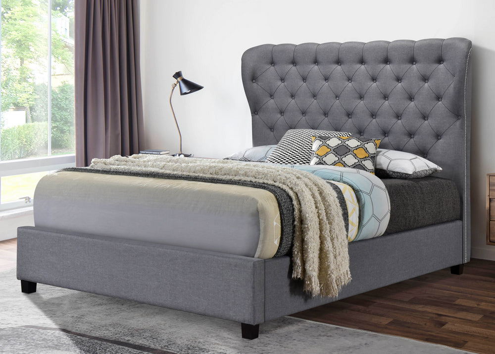 Aphra Light Gray Linen Fabric Cal King Platform Bed