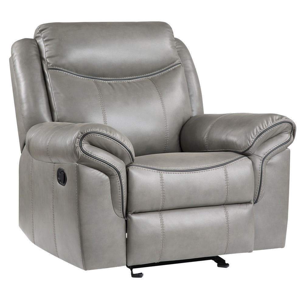 Aram Gray Faux Leather Manual Glider Recliner