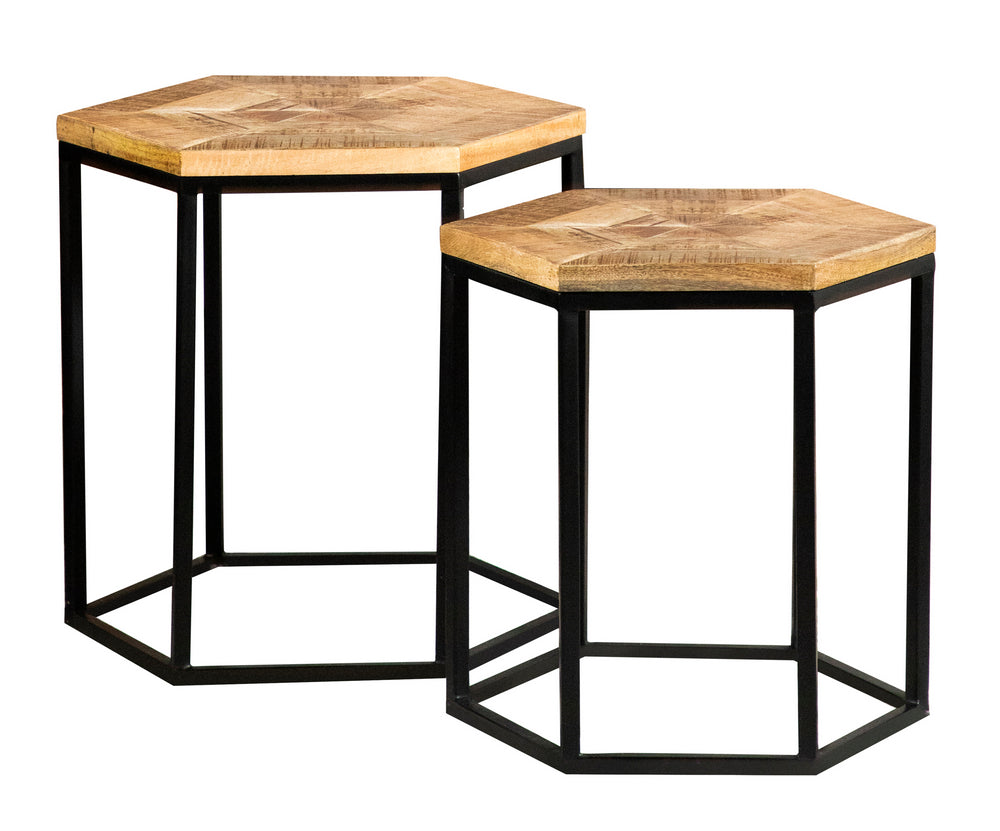 Arielle 2-Pc Natural Wood/Black Iron Nesting Table Set