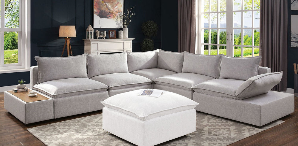 Arlene 6-Pc Light Gray Fabric Sectional Sofa