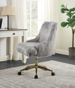 Arundell Gray Faux Fur/Gold Office Chair