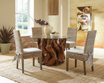 Asbury Clear Glass/Natural Teak Wood Dining Table