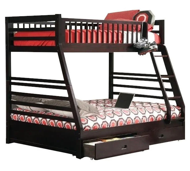 Ashton Cappuccino Wood Twin/Full Bunk Bed with 2 Drawers