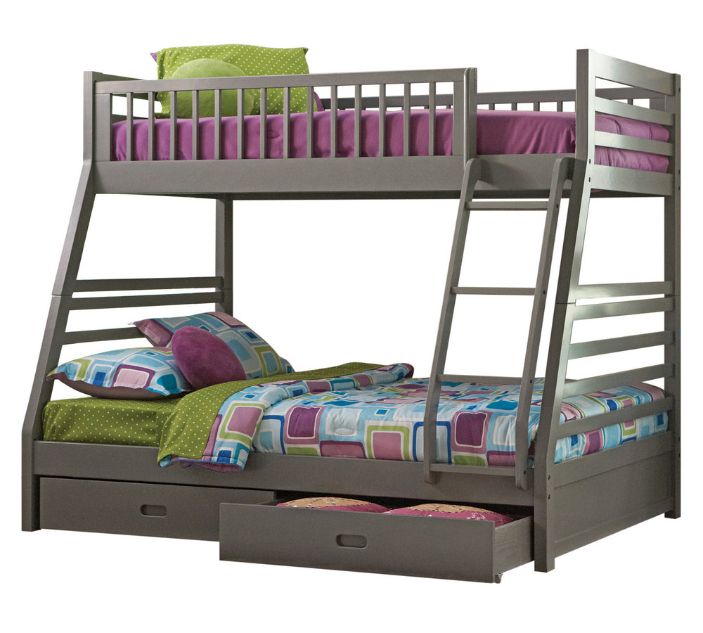 Ashton Grey Wood Twin/Full Bunk Bed with 2 Drawers