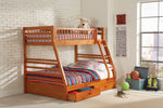 Ashton Honey Wood Twin/Full Bunk Bed with 2 Drawers