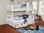 Ashton White Wood Twin/Full Bunk Bed with 2 Drawers