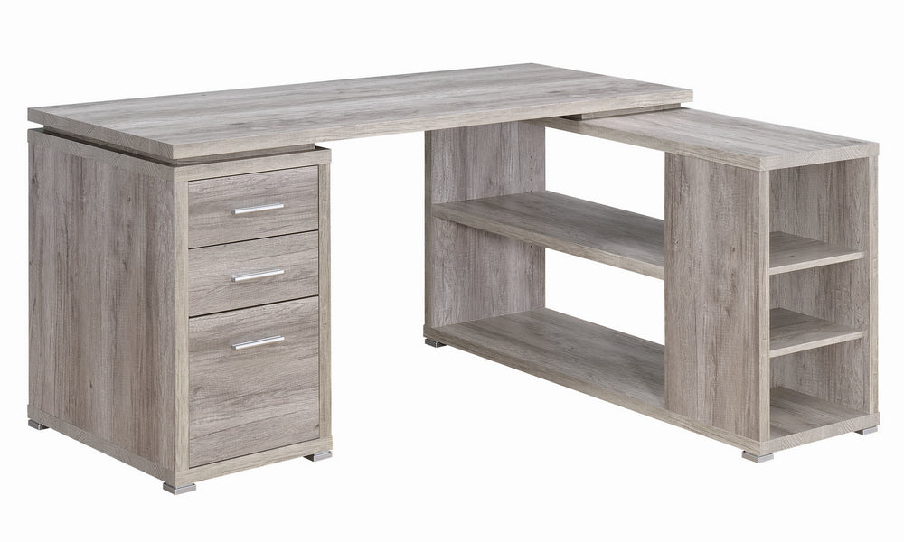 Yvette Contemporary Grey Driftwood Wood L-Shape Office Desk