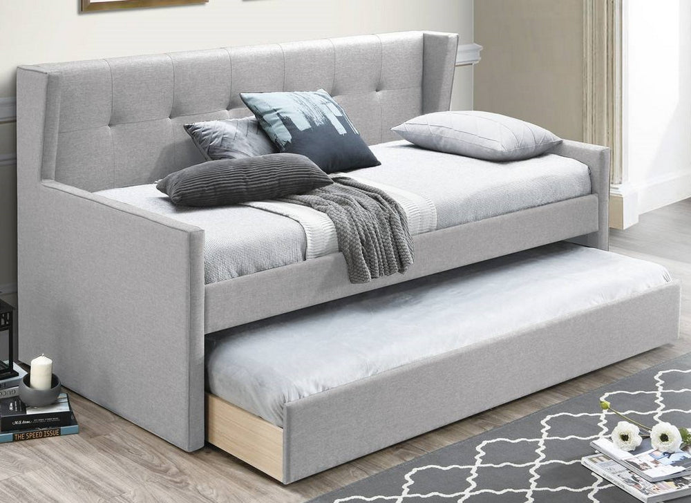 Atarah Light Grey Burlap Twin Daybed with Trundle