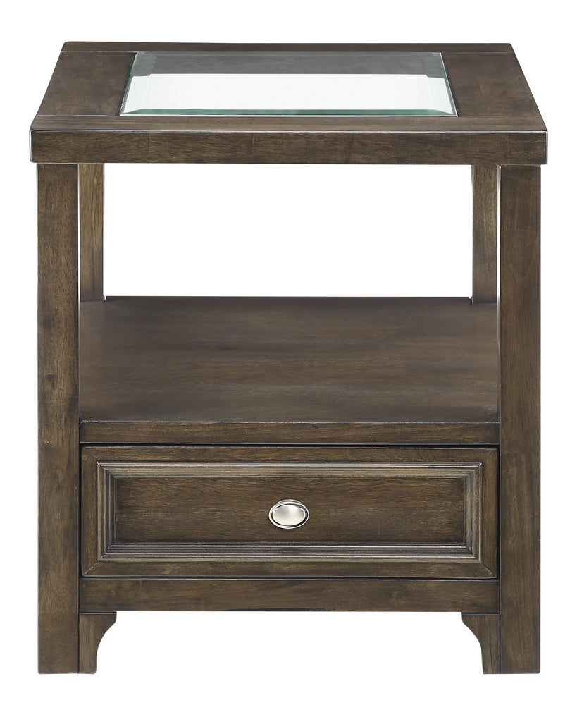 Auburn Brown Gray Wood End Table with Glass Insert