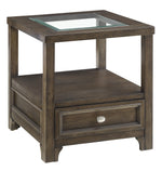 Auburn Brown Gray Wood End Table with Glass Insert