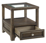 Auburn Brown Gray Wood End Table with Glass Insert