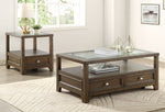 Auburn Brown Gray Wood End Table with Glass Insert