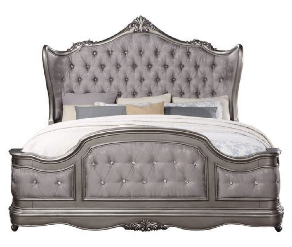 Ausonia Antique Platinum Wood/Velvet Queen Bed