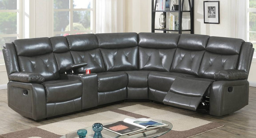 Avaline 3-Pc Grey Leatherette Power Recliner Sectional Sofa