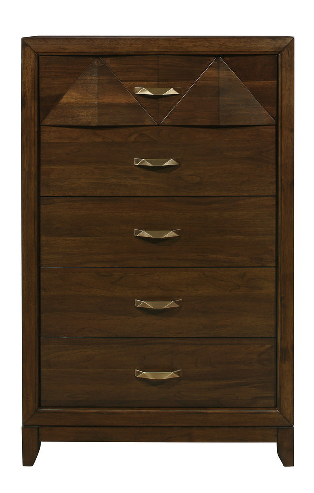 Aziel Walnut Wood 5-Drawer Chest