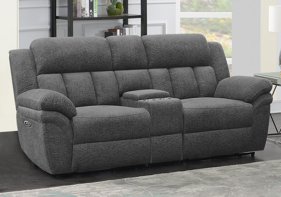 Bahrain 3-Pc Charcoal Chenille Power Recliner Loveseat