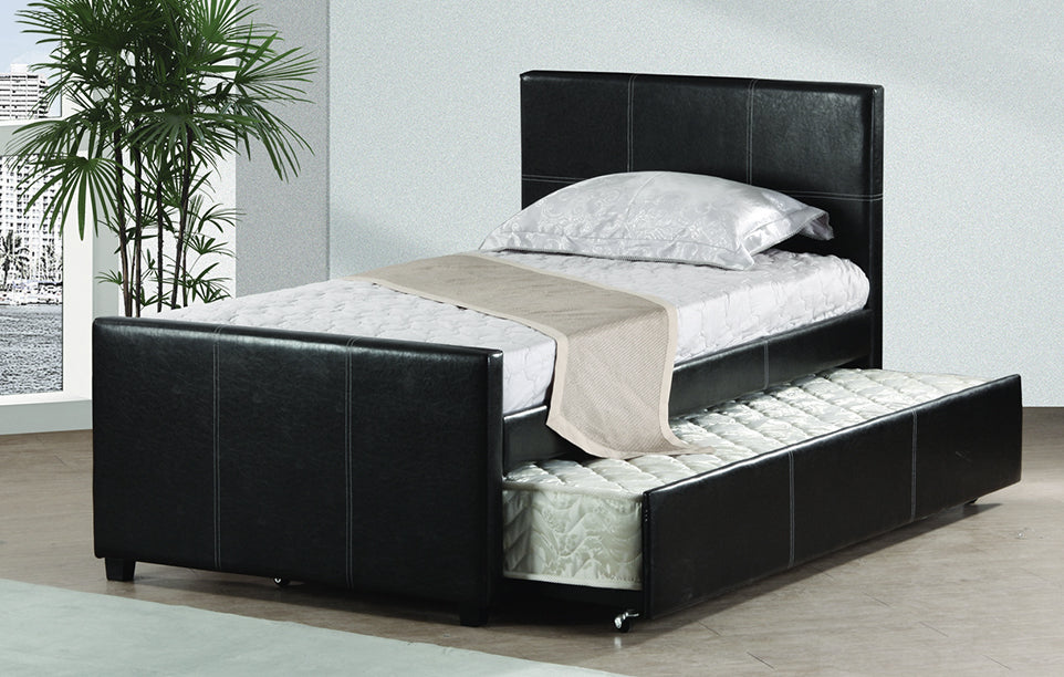 Bailey Black Faux Leather Twin Platform Bed with Trundle