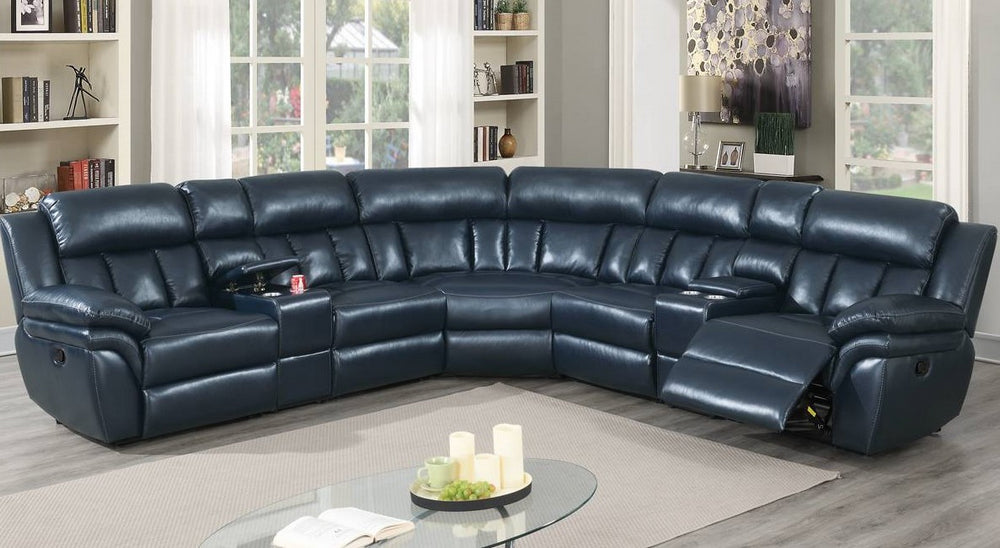 Barbora 3-Pc Navy Blue Manual Recliner Sectional Sofa