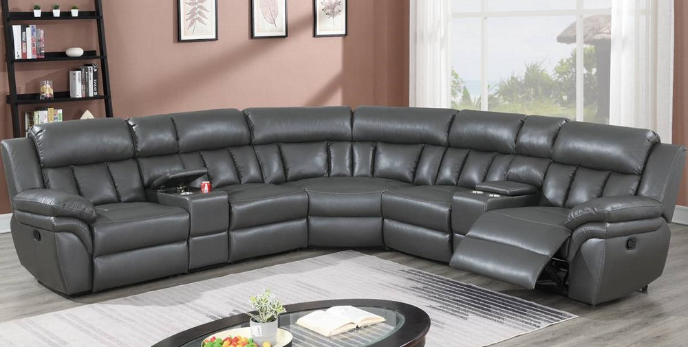 Barbora 3Pc Grey Leatherette Manual Recliner Sectional Sofa