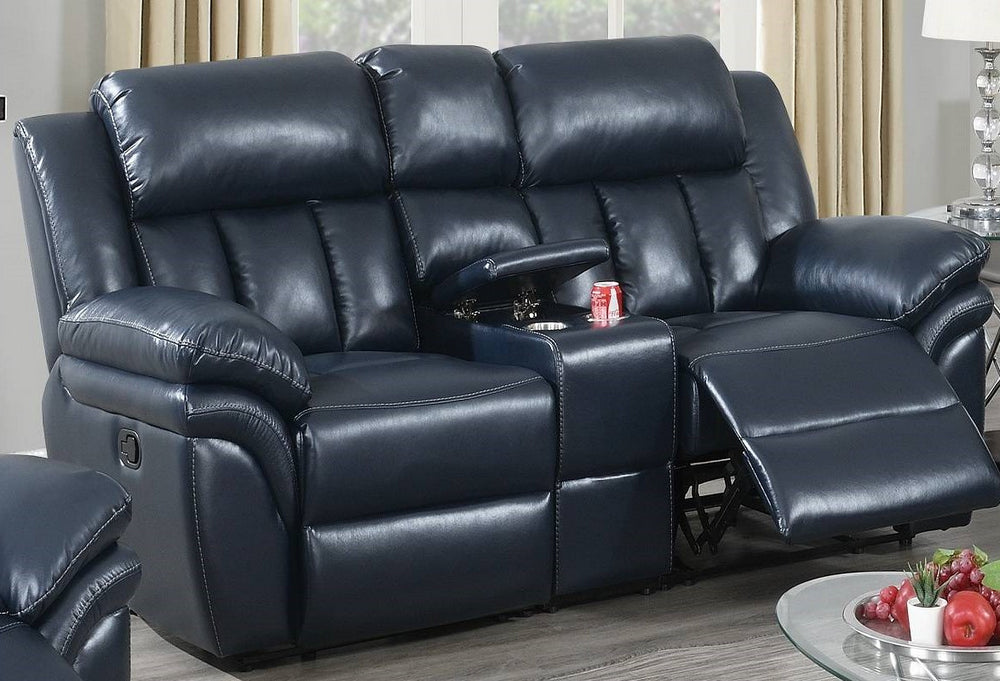 Barbora Navy Blue Gel Leatherette Manual Recliner Loveseat