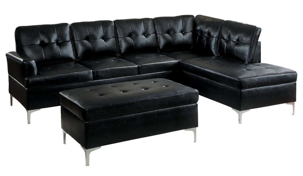 Barrington Black Faux Leather RAF Sectional w/ Ottoman