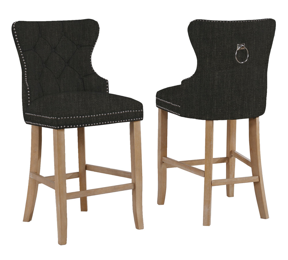 Beata 2 Black Linen Fabric/Wood Bar Stools