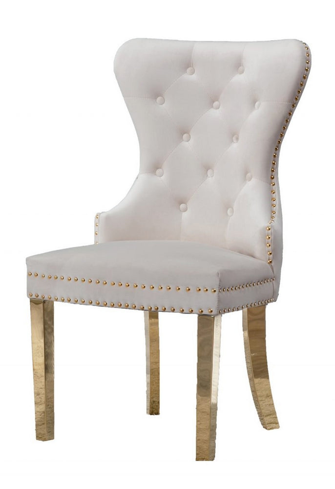 Beata 2 Cream Velvet/Gold Metal Side Chairs