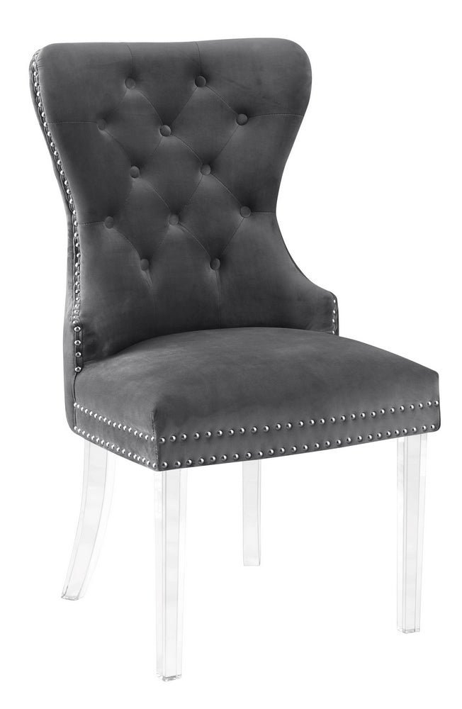 Beata 2 Dark Gray Velvet/Clear Side Chairs