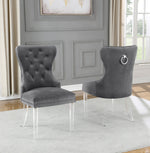 Beata 2 Dark Gray Velvet/Clear Side Chairs