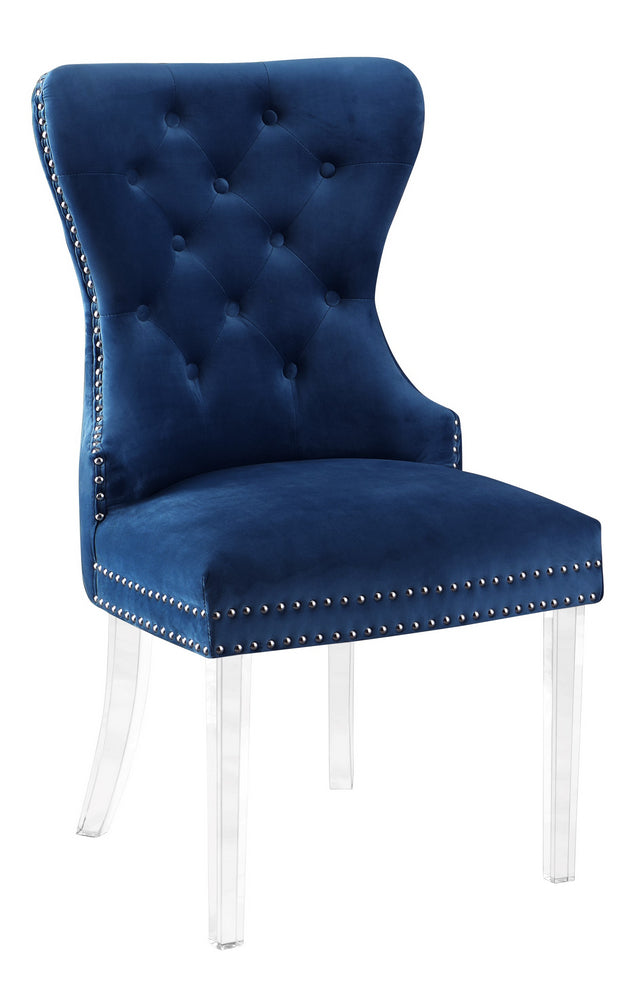 Beata 2 Navy Blue Velvet/Clear Side Chairs