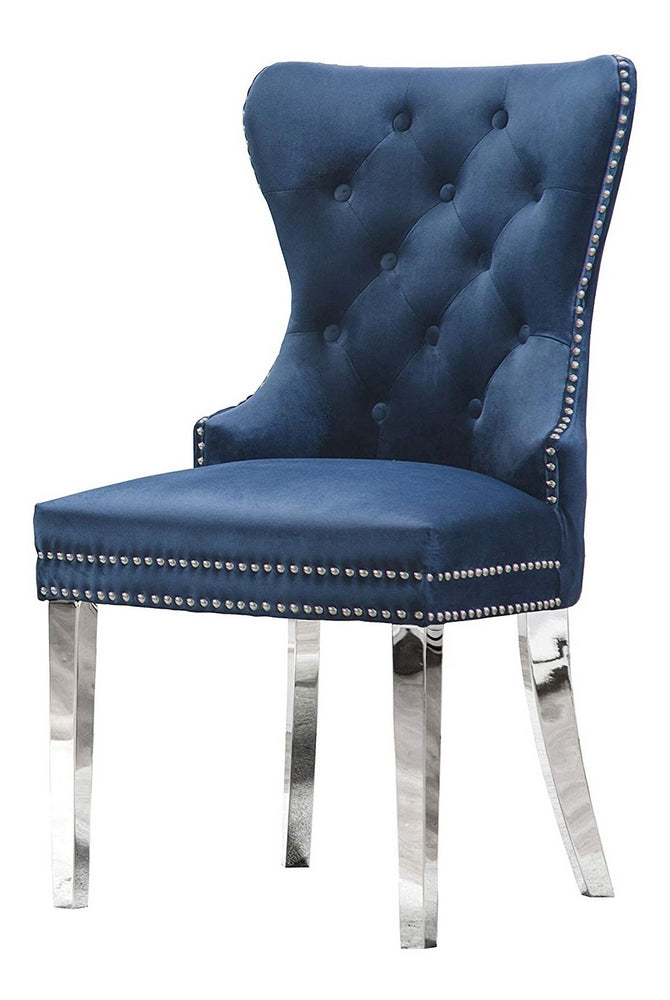 Beata 2 Navy Blue Velvet/Silver Metal Side Chairs