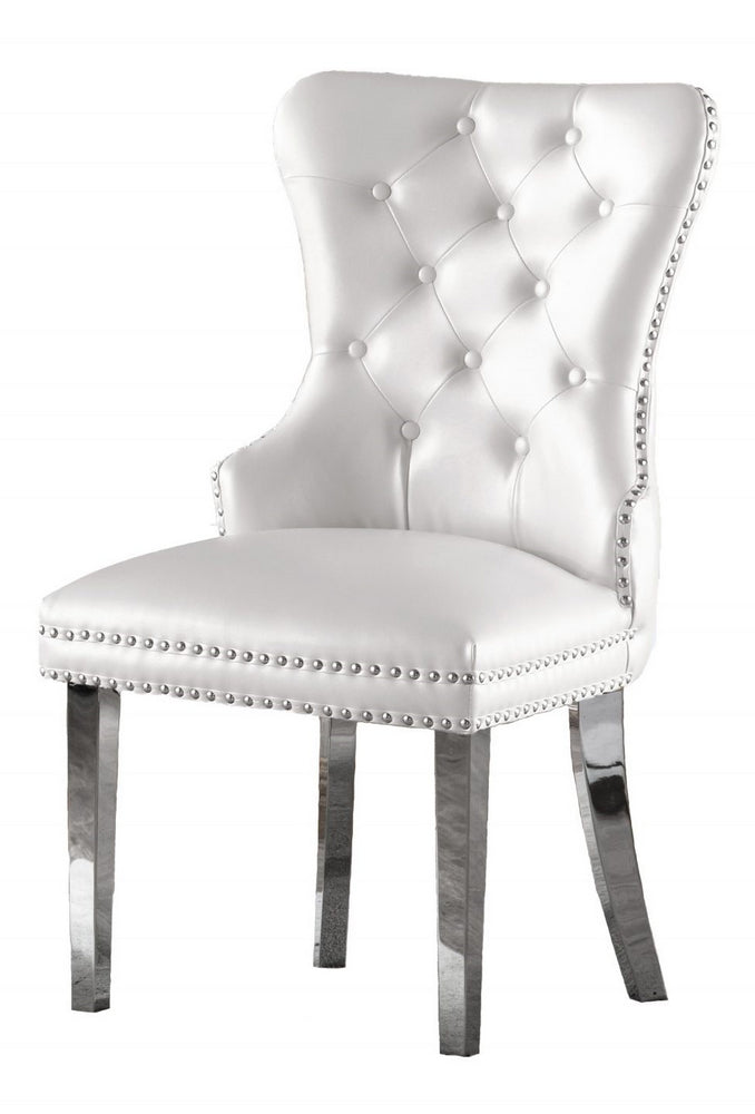 Beata 2 White Faux Leather/Silver Metal Side Chairs