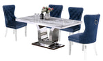 Bellamy 5-Pc White Marble/Navy Blue Dining Table Set