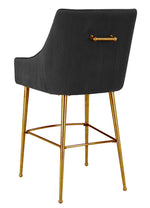 Beatrix Pleated Black Velvet/Gold Metal Bar Stool