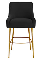 Beatrix Pleated Black Velvet/Gold Metal Counter Height Stool