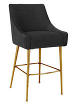 Beatrix Pleated Black Velvet/Gold Metal Counter Height Stool