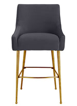 Beatrix Pleated Dark Grey Velvet/Gold Metal Bar Stool