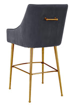 Beatrix Pleated Dark Grey Velvet/Gold Metal Bar Stool